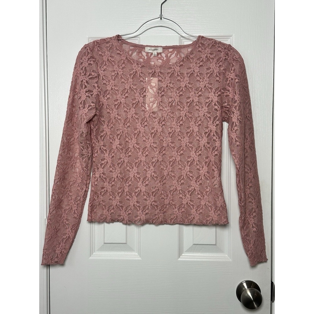No Comment Women's Sheer Floral Lace Blouse Size Medium Mauve Pink Boho‎ Chic